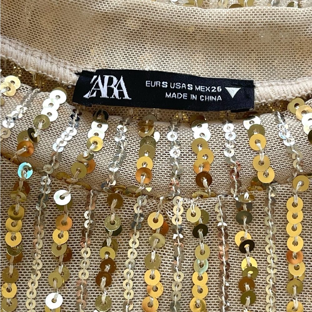 ZARA Gold & Silver Sequin Top W/ Shoulder Pads - Picture 5 of 5